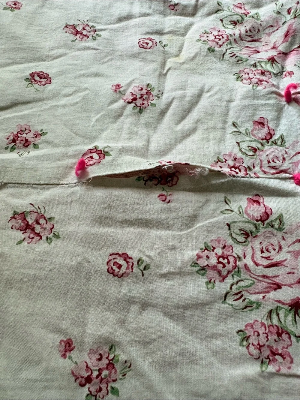 Vintage 40s/50s love shack fancy style Floral Pink Quilted Bedding handmade